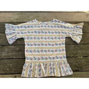 blouse top floral bell sleeves ruffle hem